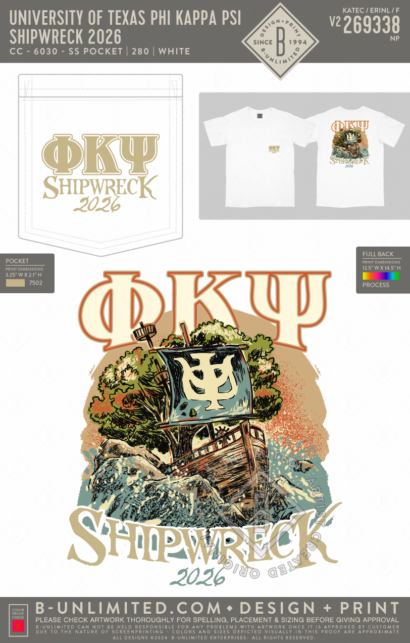 University of Texas Phi Kappa Psi - Shipwreck 2026 - CC - 6030 - SS Pocket - White