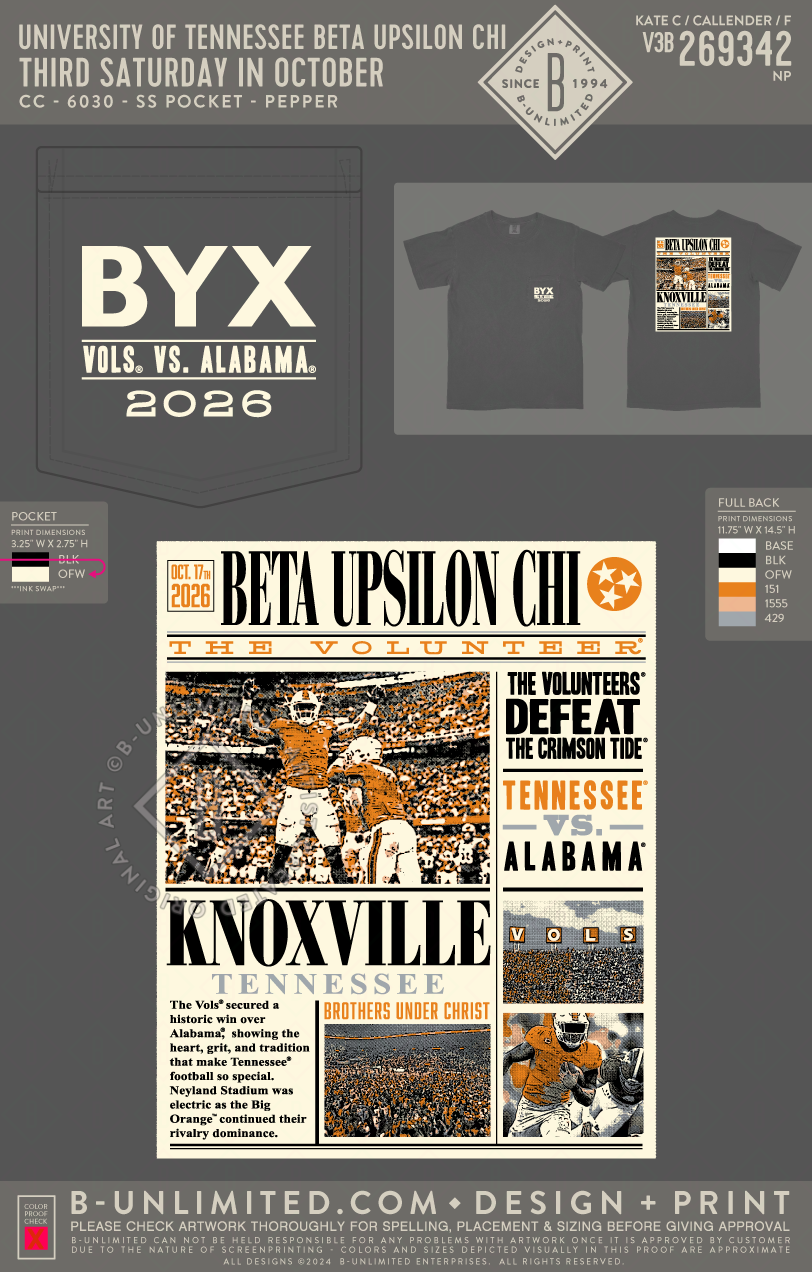 University of Tennessee Beta Upsilon Chi - Third Saturday in October - CC - 6030 - SS Pocket - Pepper