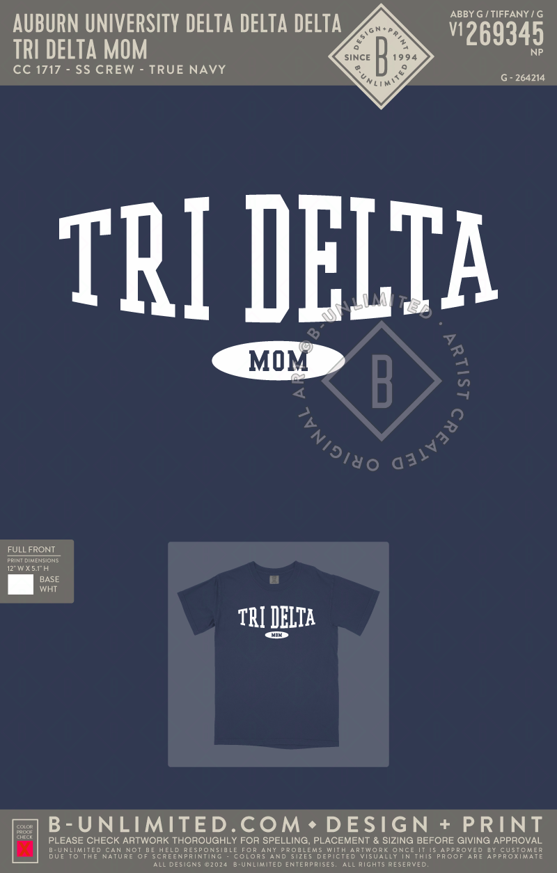 Auburn University Delta Delta Delta - Tri Delta Mom - CC - 1717 - SS Crew - True Navy