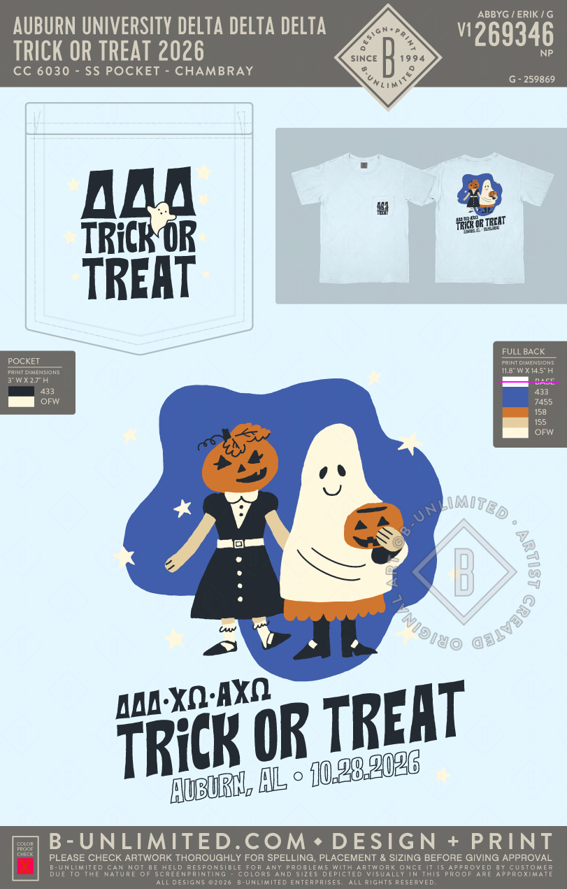 Auburn University Delta Delta Delta - Trick or Treat 2026 - CC - 6030 - SS Pocket - Chambray