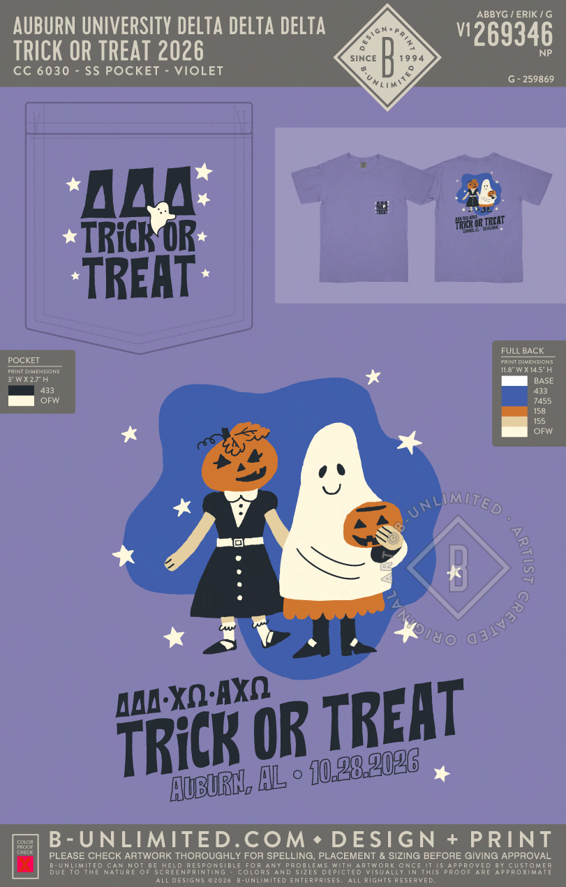 Auburn University Delta Delta Delta - Trick or Treat 2026 - CC - 6030 - SS Pocket - Violet
