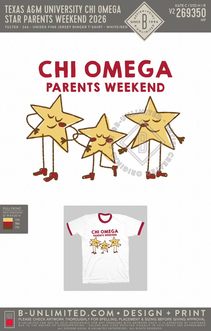 Service Star Layout Texas A&M University Chi Omega - Star Parents Weekend 2026 - Tultex ...