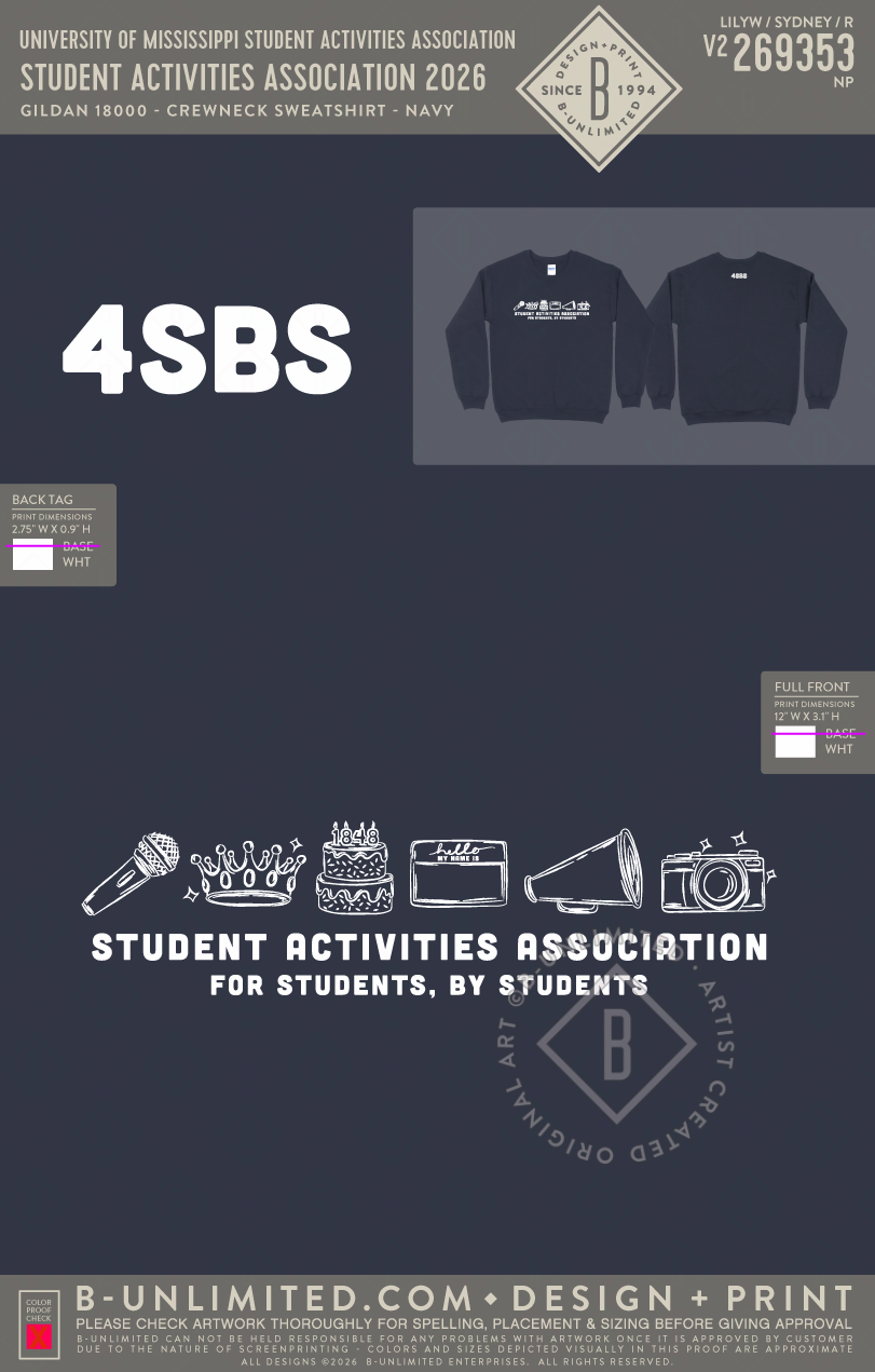 University of Mississippi Student Activities Association - Student Activities Association 2026 - Gildan - 18000 - Crewneck Sweatshirt - Navy