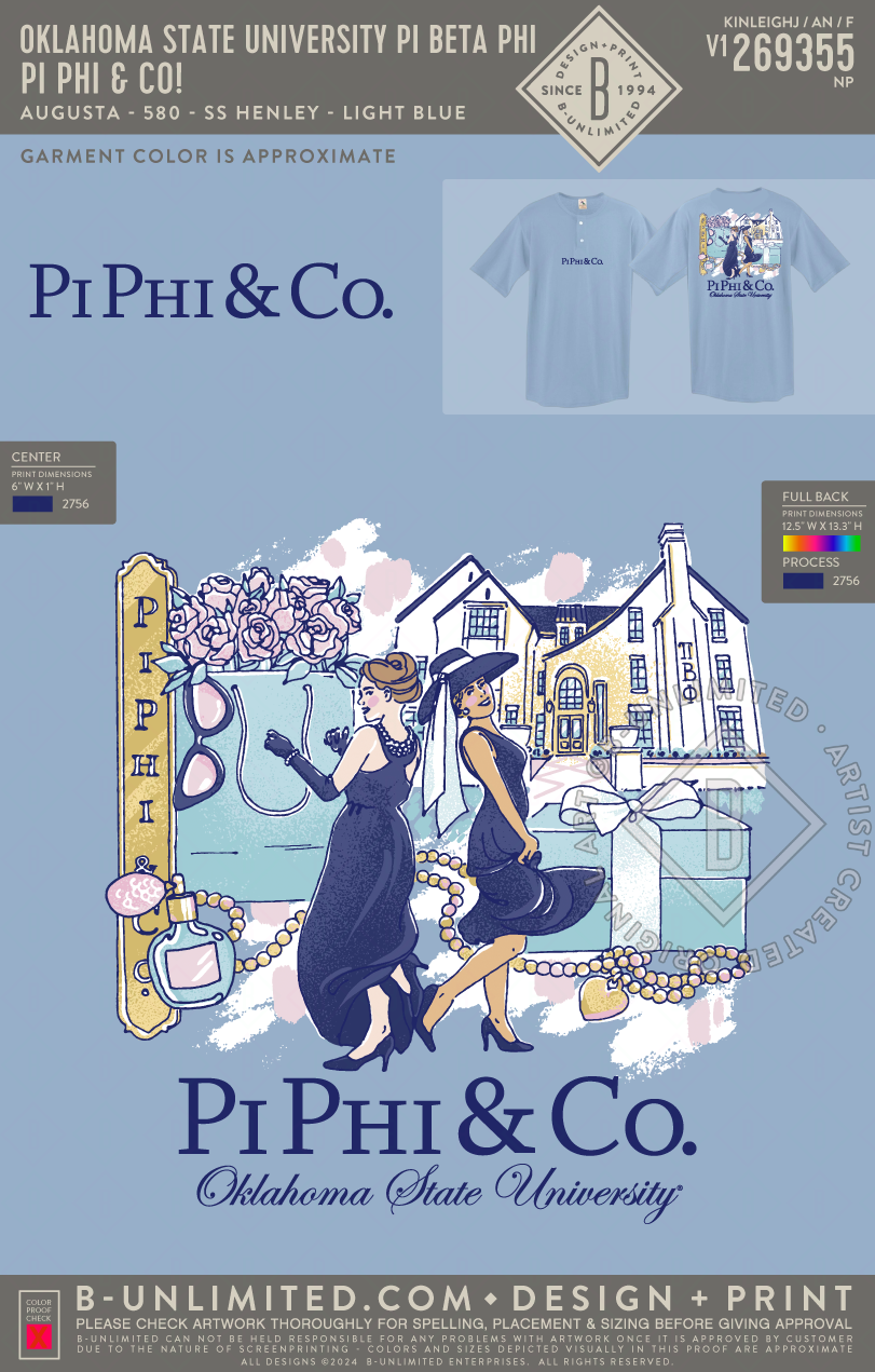 Oklahoma State University Pi Beta Phi - Pi Phi & Co! - Augusta - 580 - SS Henley - Light Blue