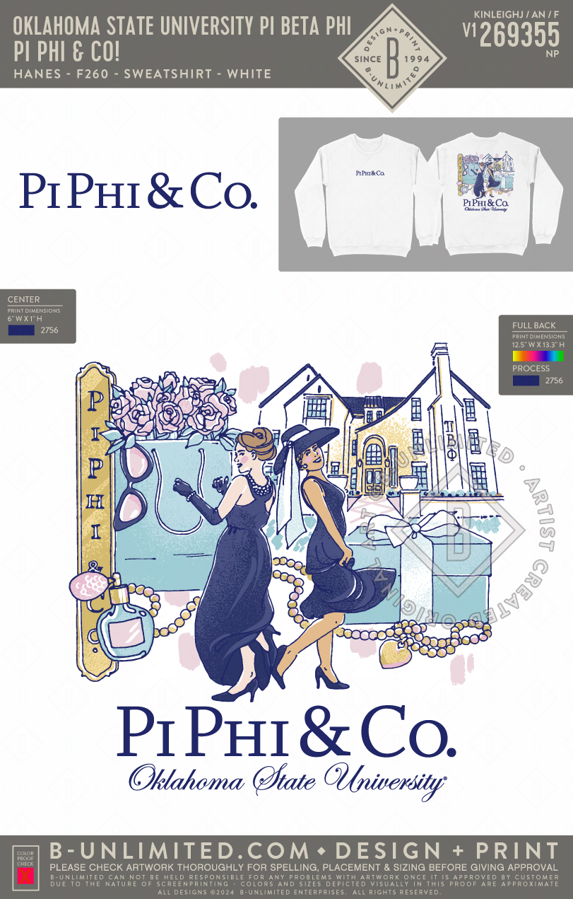 Oklahoma State University Pi Beta Phi - Pi Phi & Co! - Hanes - F260 - Sweatshirt - White