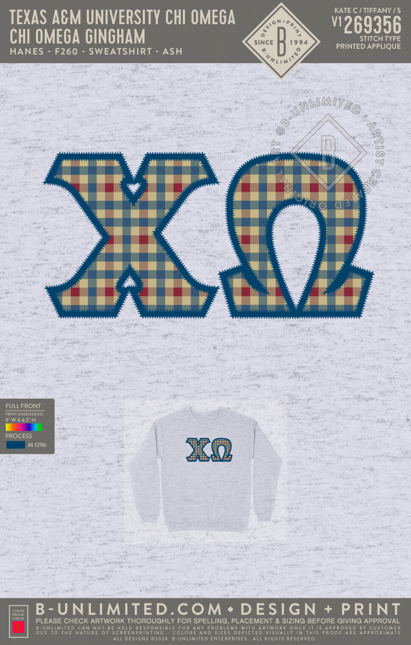 Texas A&M University Chi Omega - Chi Omega Gingham - Hanes - F260 - Sweatshirt - Ash