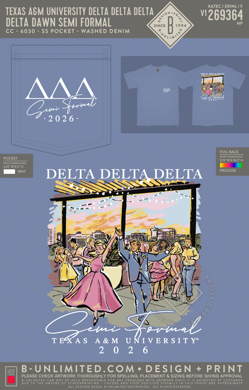 Texas A&M University Delta Delta Delta - Delta Dawn Semi Formal - CC - 6030 - SS Pocket - Washed Denim