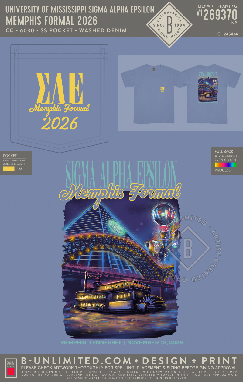 University of Mississippi Sigma Alpha Epsilon - Memphis Formal 2026 - CC - 6030 - SS Pocket - Washed Denim