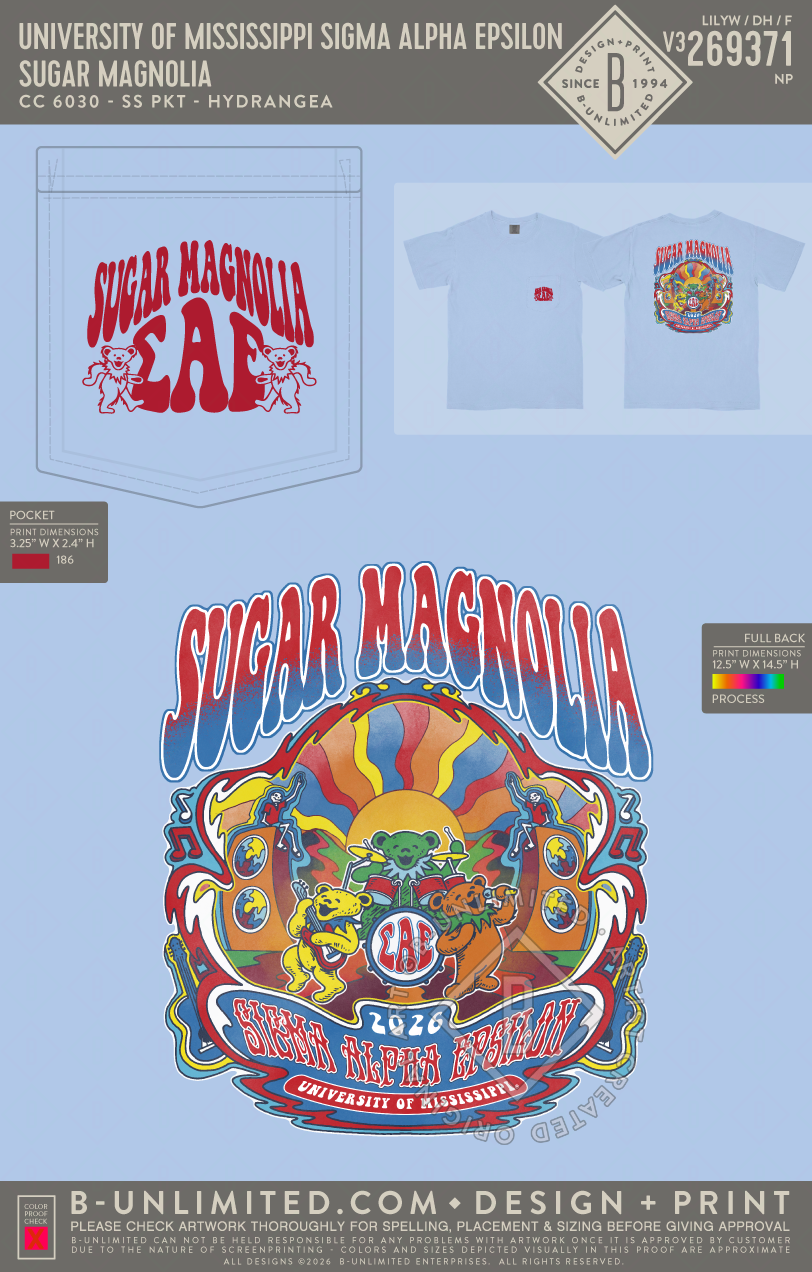 University of Mississippi Sigma Alpha Epsilon - Sugar Magnolia - CC - 6030 - SS Pocket - Hydrangea