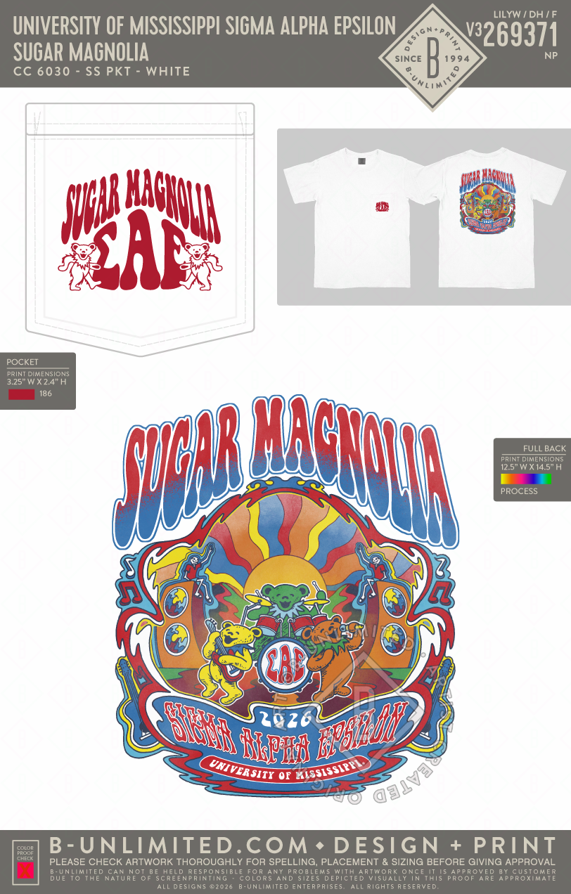 University of Mississippi Sigma Alpha Epsilon - Sugar Magnolia - CC - 6030 - SS Pocket - White