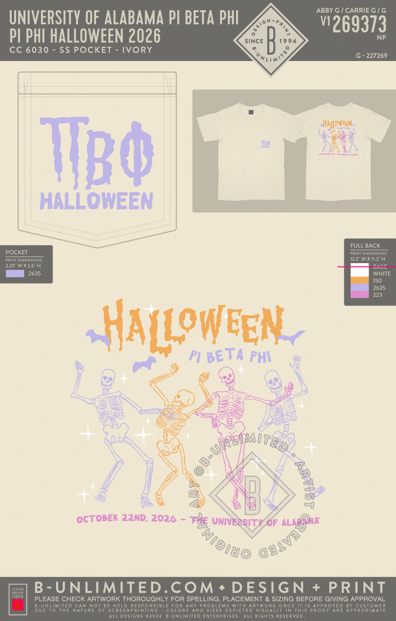University of Alabama Pi Beta Phi - Pi Phi Halloween 2026 - CC - 6030 - SS Pocket - Ivory