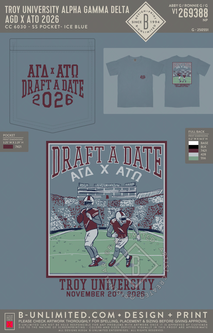 Troy University Alpha Gamma Delta - AGD x ATO 2026 - CC - 6030 - SS Pocket - Ice Blue