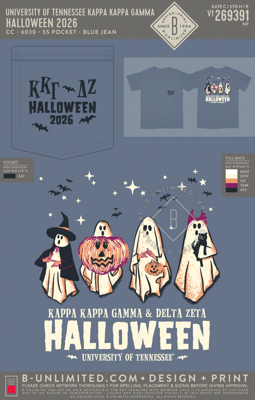 University of Tennessee Kappa Kappa Gamma - Halloween 2026 - CC - 6030 - SS Pocket - Blue Jean