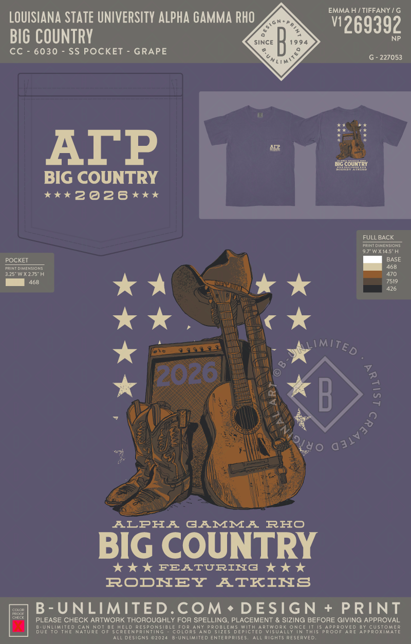 Louisiana State University Alpha Gamma Rho - Big Country - CC - 6030 - SS Pocket - Grape
