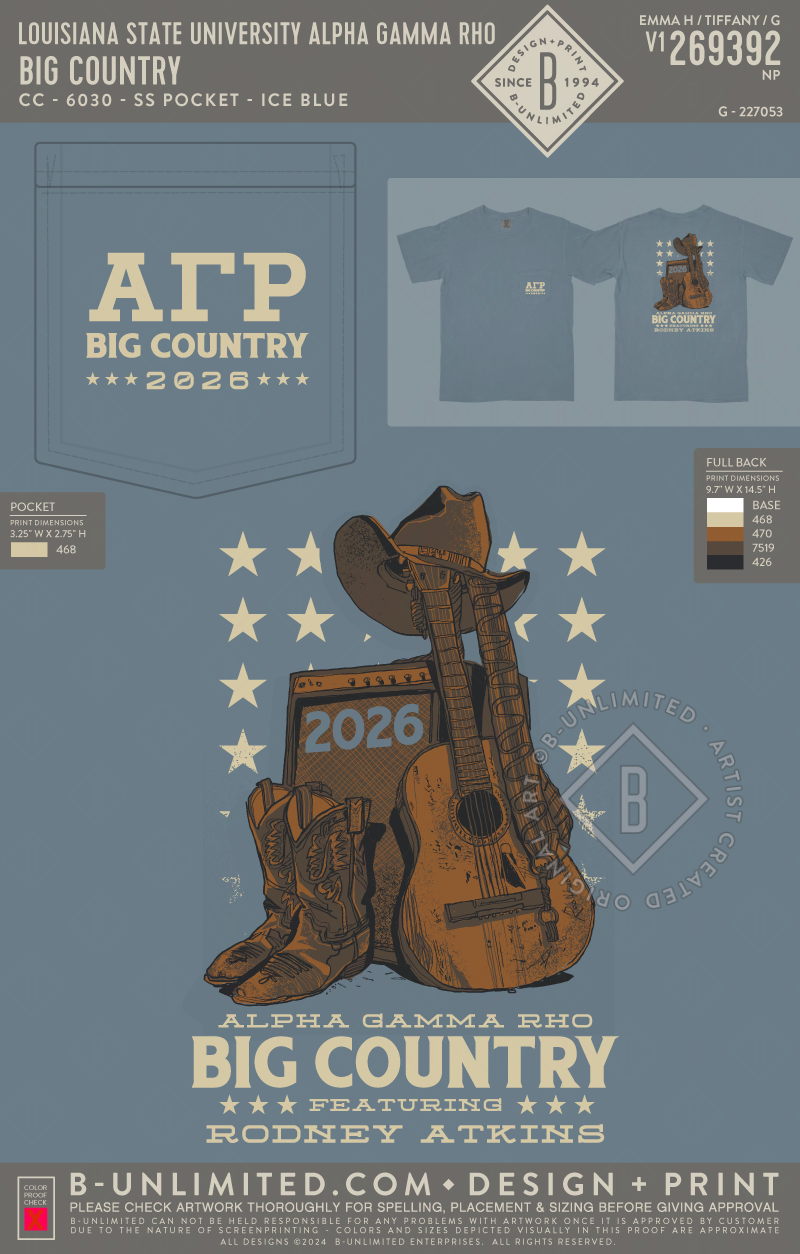 Louisiana State University Alpha Gamma Rho - Big Country - CC - 6030 - SS Pocket - Ice Blue