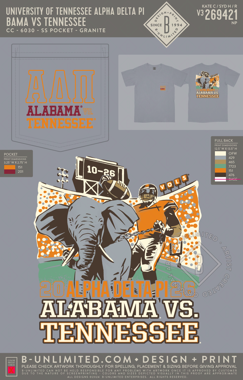 University of Tennessee Alpha Delta Pi - Bama vs Tennessee - CC - 6030 - SS Pocket - Grey