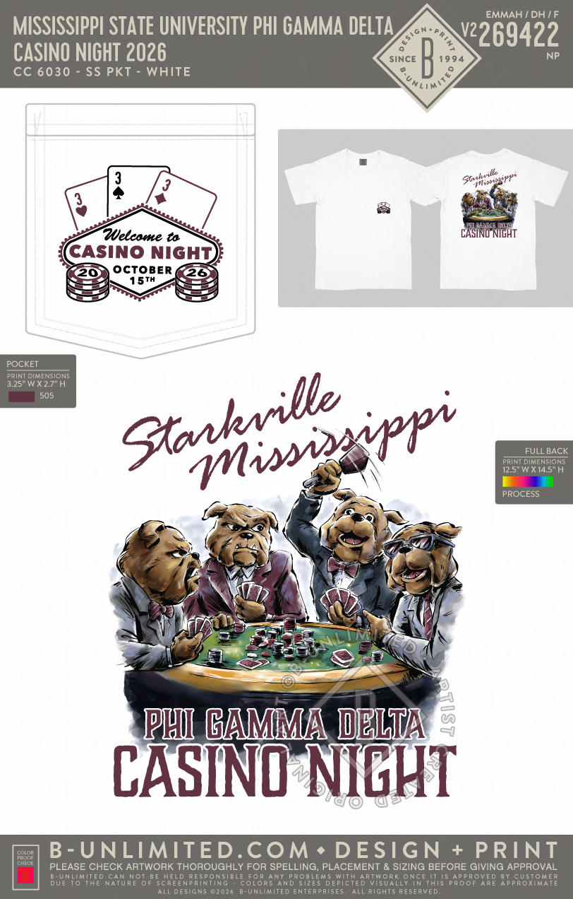Mississippi State University Phi Gamma Delta - Casino Night 2026 - CC - 6030 - SS Pocket - White