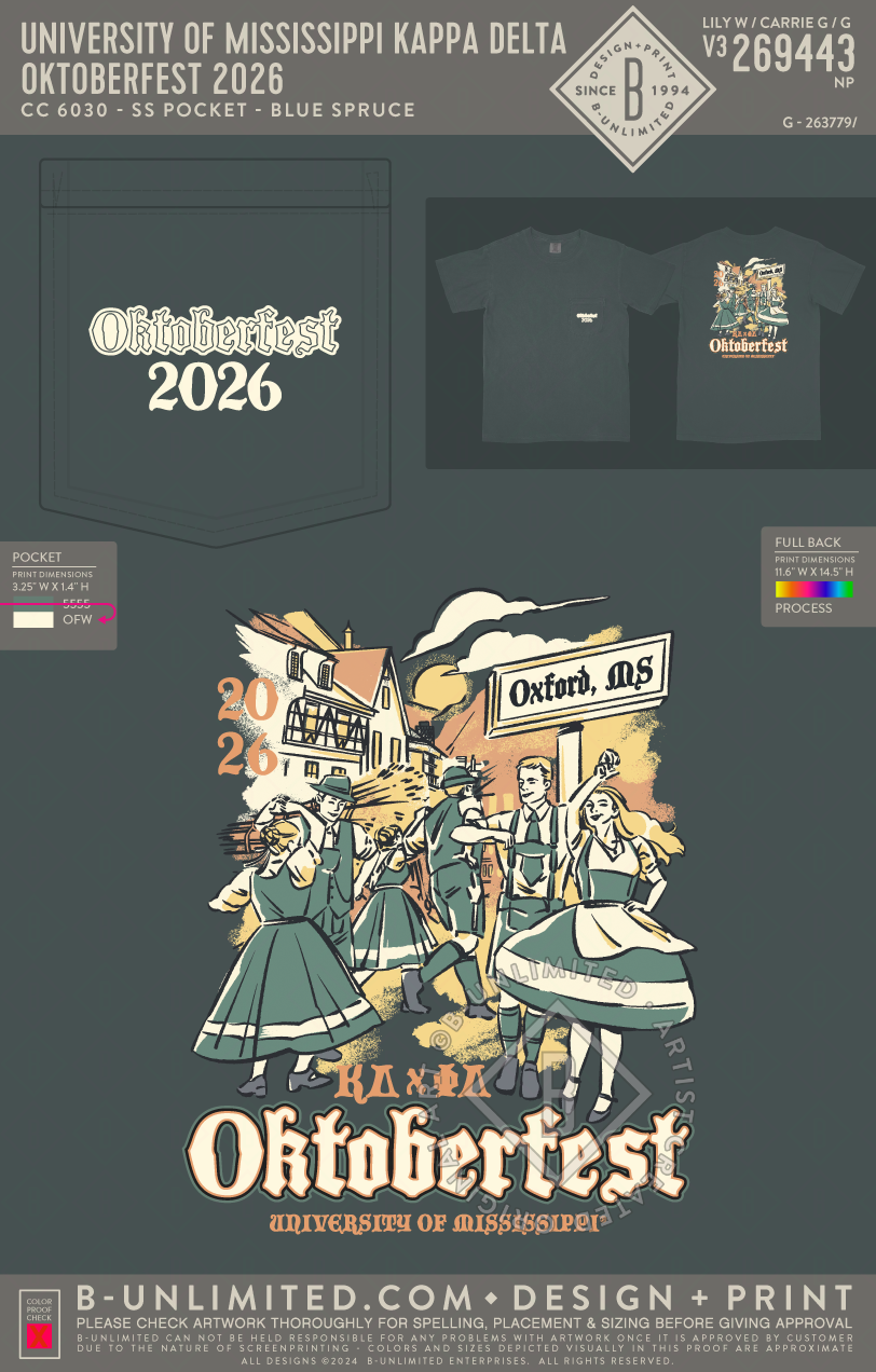 University of Mississippi Kappa Delta - Oktoberfest 2026 - CC - 6030 - SS Pocket - Blue Spruce