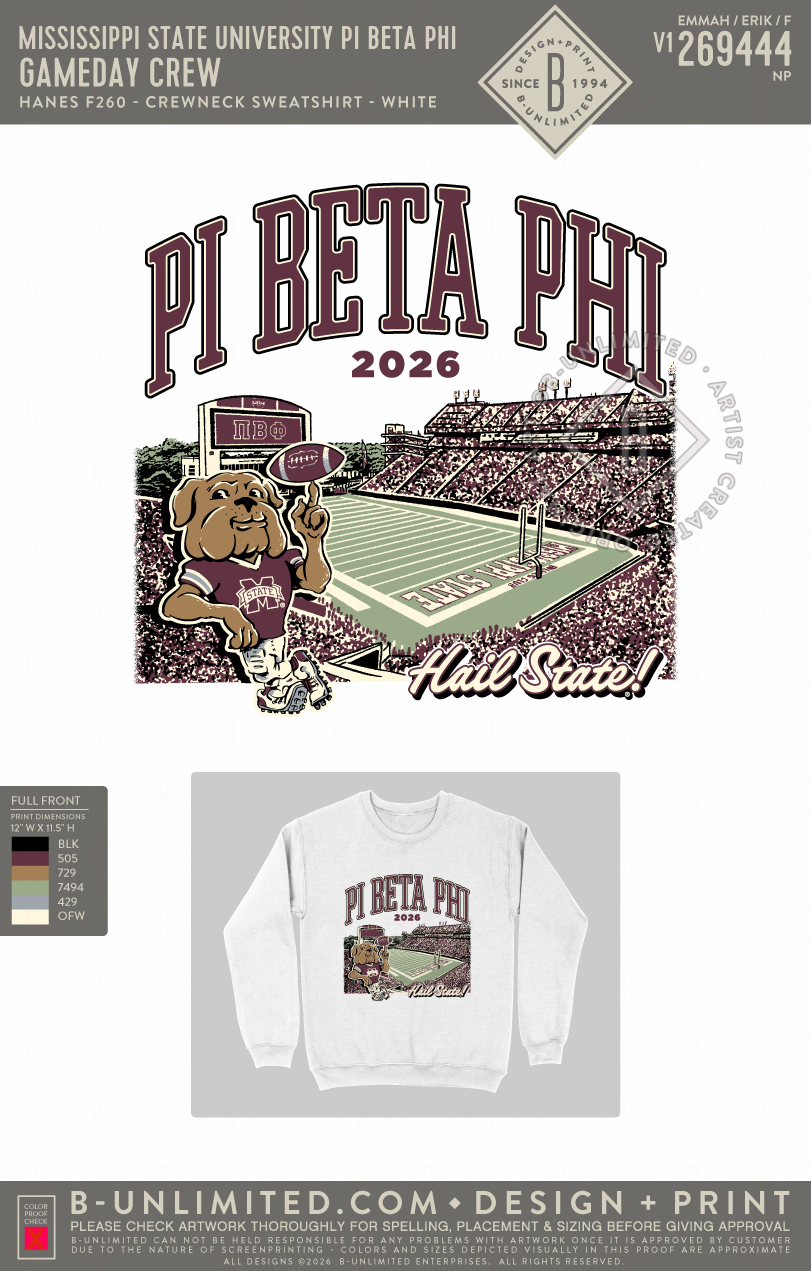 Mississippi State University Pi Beta Phi - Gameday Crew - Hanes - F260 - Sweatshirt - White