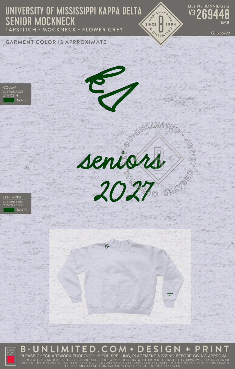 University of Mississippi Kappa Delta - Senior Mockneck - Tap Stitch - WW0004-P001-V2 - Mockneck Crewneck Sweatshirt - Flower Grey