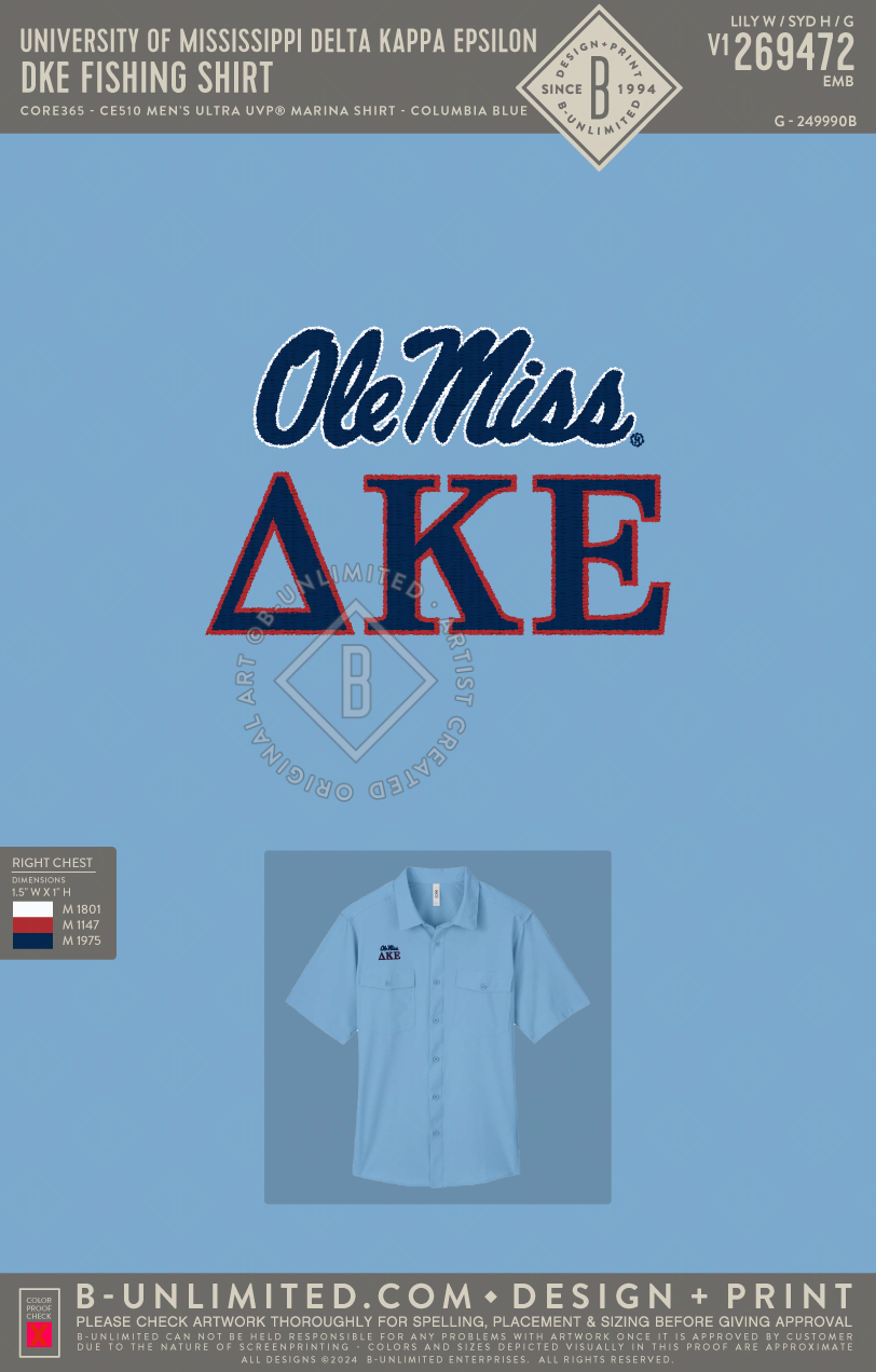 University of Mississippi Delta Kappa Epsilon - DKE Fishing Shirt - Core 365 - CE510 - Men's Ultra UVP Marina Shirt - Columbia Blue