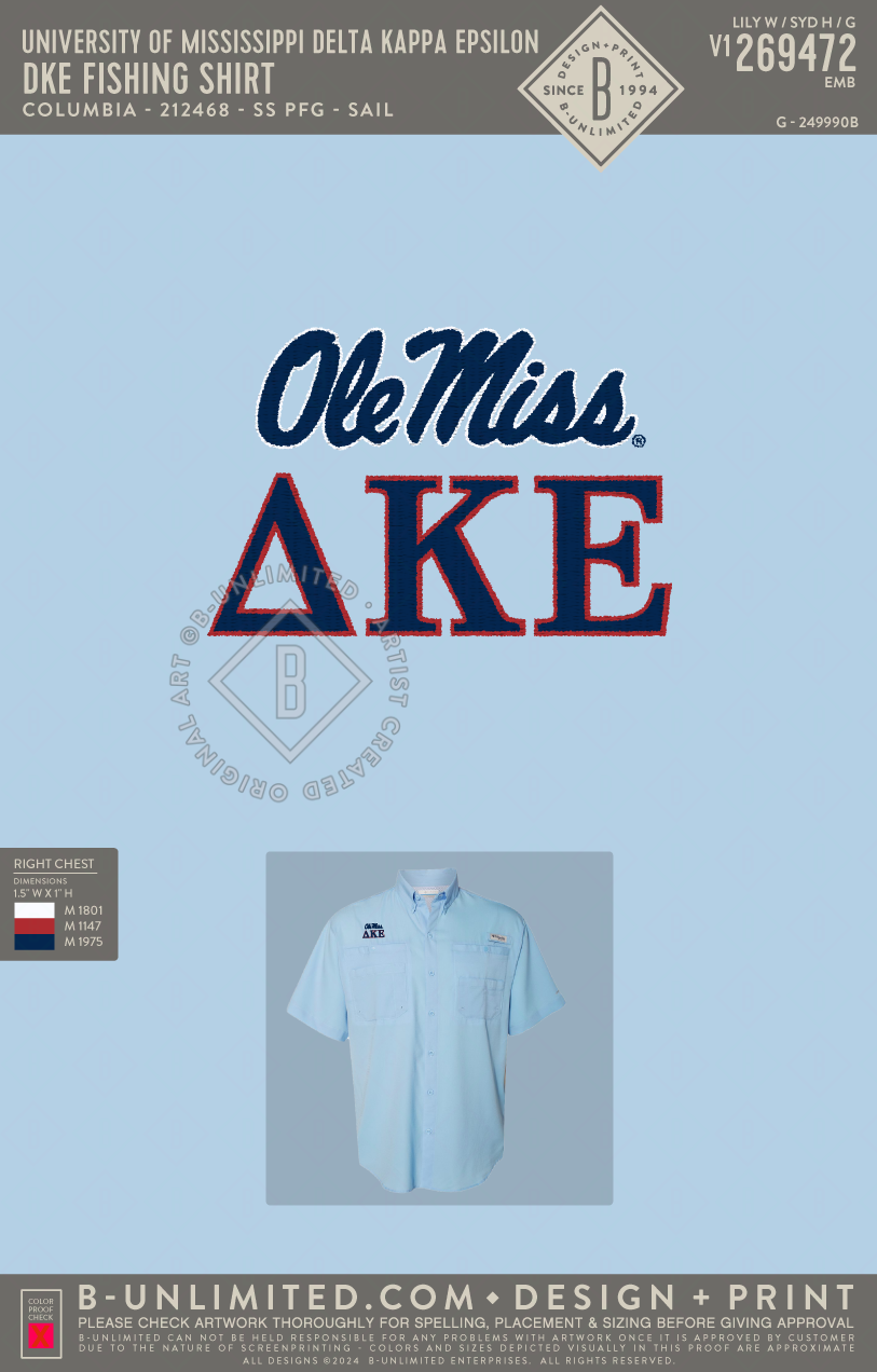 University of Mississippi Delta Kappa Epsilon - DKE Fishing Shirt - Columbia - 212468 - SS PFG - Sail