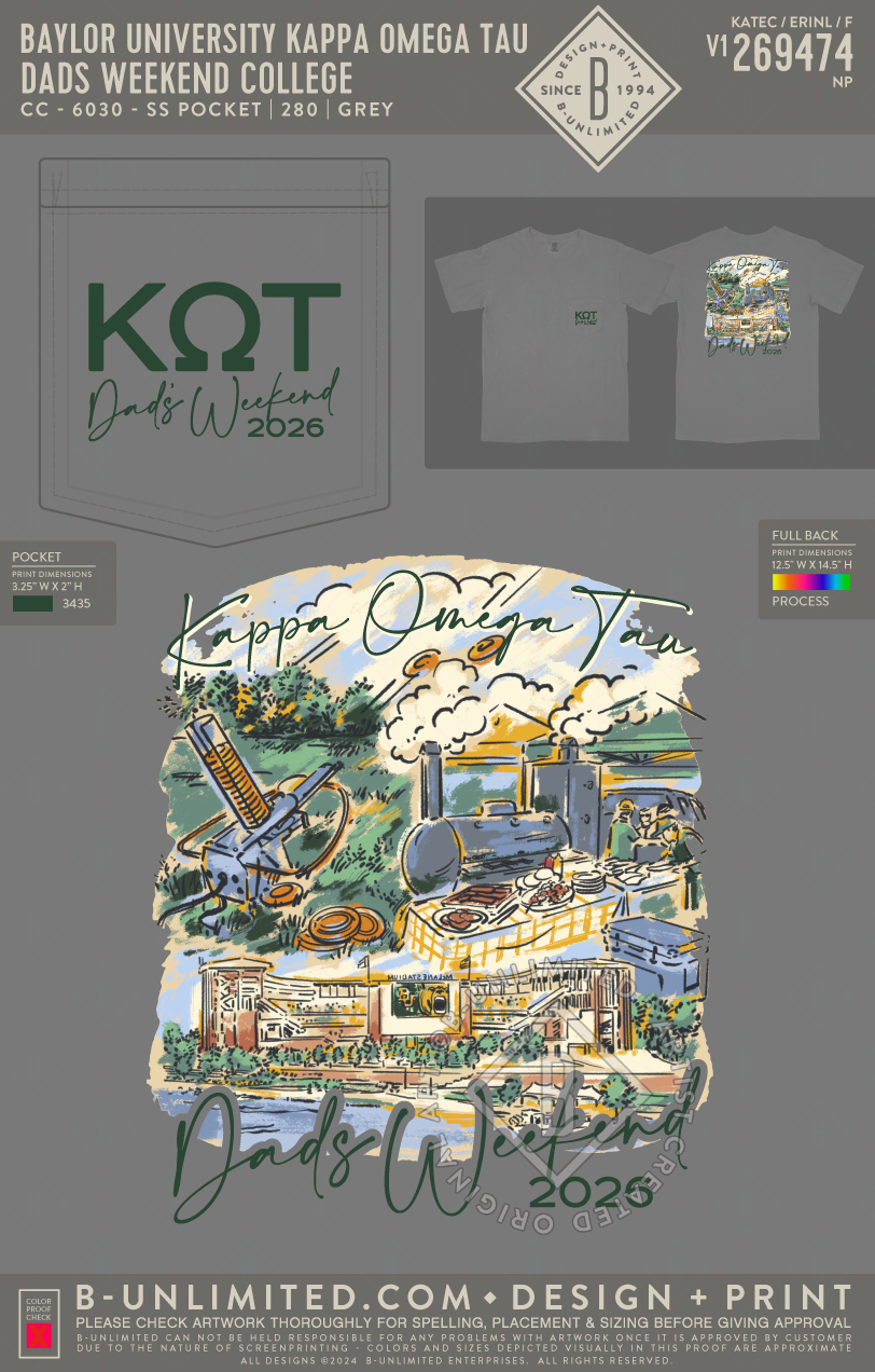 Baylor University Kappa Omega Tau - Dad's Weekend Collage - CC - 6030 - SS Pocket - Grey