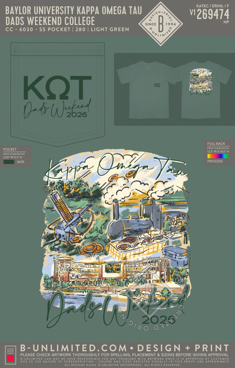 Baylor University Kappa Omega Tau - Dad's Weekend Collage - CC - 6030 - SS Pocket - Light Green