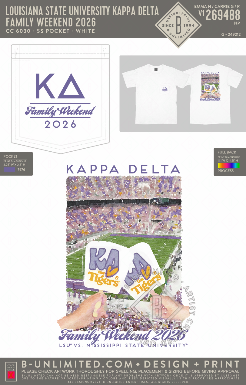 Louisiana State University Kappa Delta - Family Weekend 2026 - CC - 6030 - SS Pocket - White