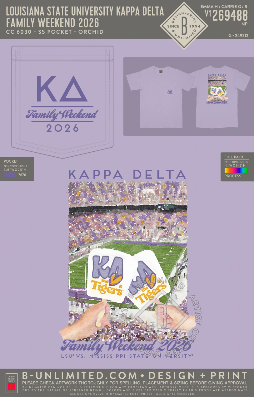 Louisiana State University Kappa Delta - Family Weekend 2026 - CC - 6030 - SS Pocket - Orchid