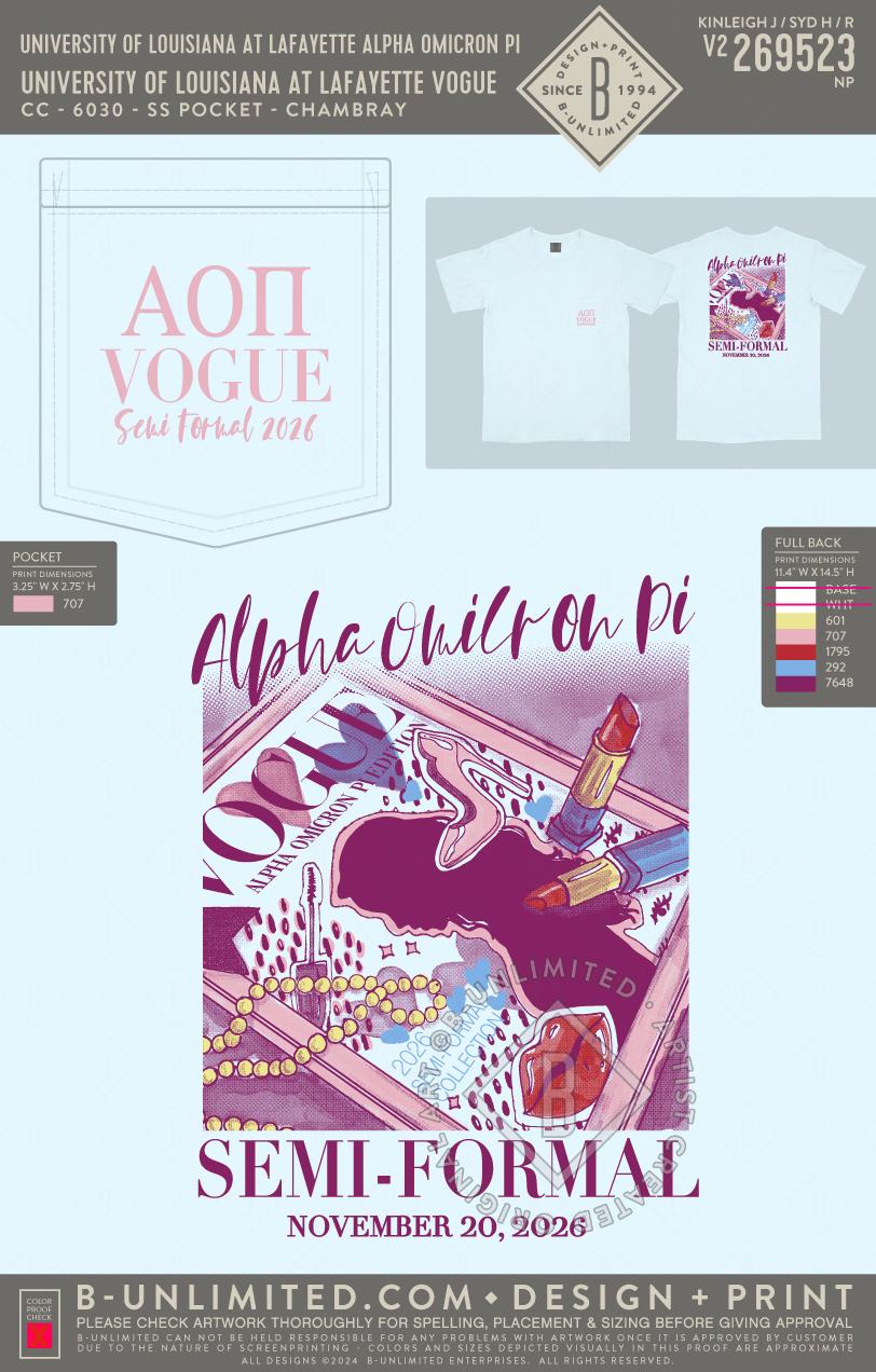 University of Louisiana at Lafayette Alpha Omicron Pi - University of Louisiana at Lafayette Vogue - CC - 6030 - SS Pocket - Chambray
