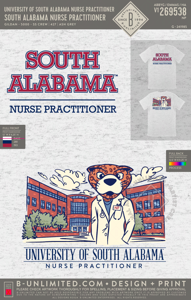 University of South Alabama nurse Practitioner - South Alabama Nurse Practitioner - Gildan - 5000 - SS Crew - Ash Grey