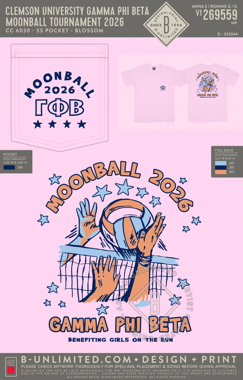 Clemson University Gamma Phi Beta - Moonball Tournament 2026 - CC - 6030 - SS Pocket - Blossom