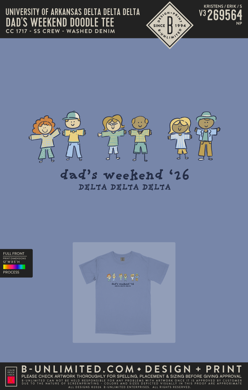 University of Arkansas Delta Delta Delta - Dad's Weekend Doodle Tee - CC - 1717 - SS Crew - Washed Denim