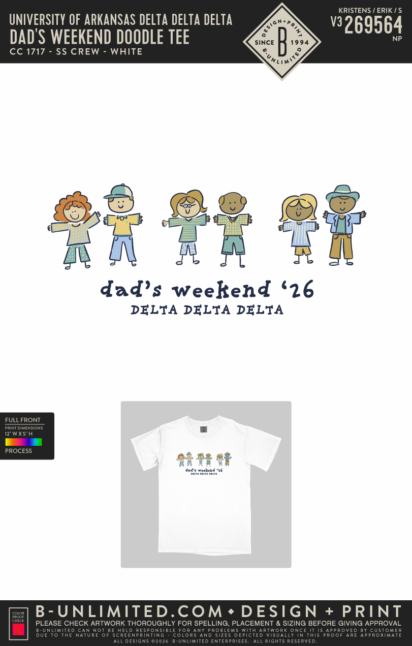 University of Arkansas Delta Delta Delta - Dad's Weekend Doodle Tee - CC - 1717 - SS Crew - White