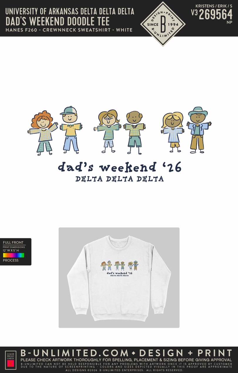University of Arkansas Delta Delta Delta - Dad's Weekend Doodle Tee - Hanes - F260 - Sweatshirt - White