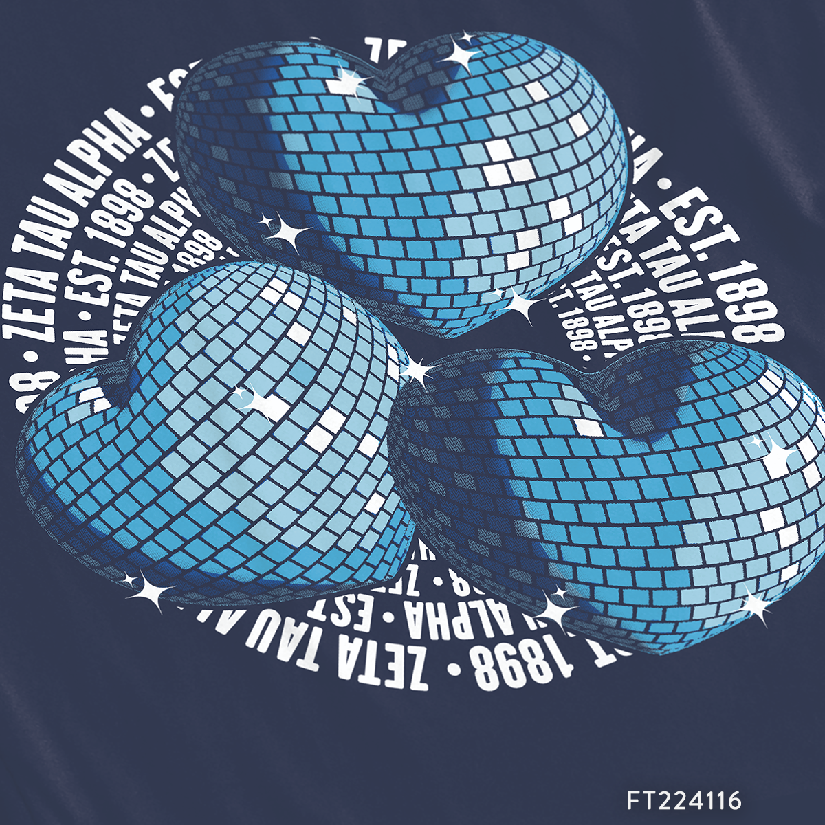 Zeta Tau Alpha PR Disco Ball Hearts T-Shirt Design