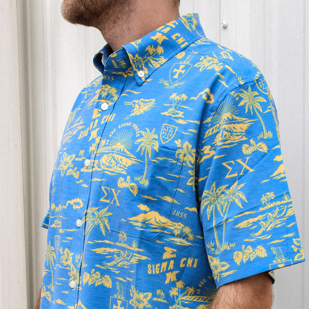 B-Greek - Sigma Chi Hawaiian Print Button Down Shirt