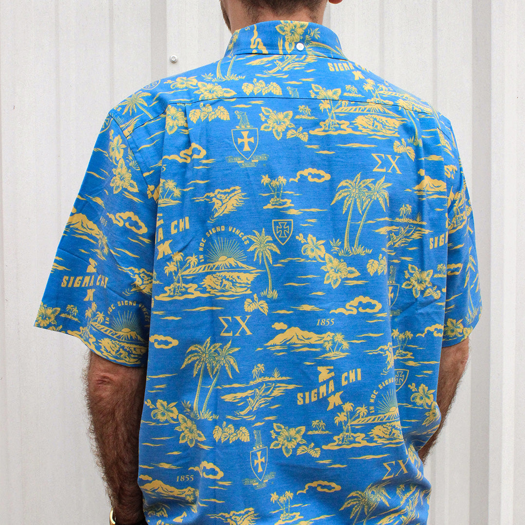 B-Greek - Sigma Chi Hawaiian Print Button Down Shirt