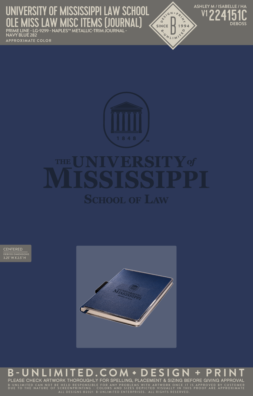 University of Mississippi Law School - Ole Miss Law Misc Items (Journal) - Prime Line - LG-9299 - Metallic-Trim Journal - Navy Blue