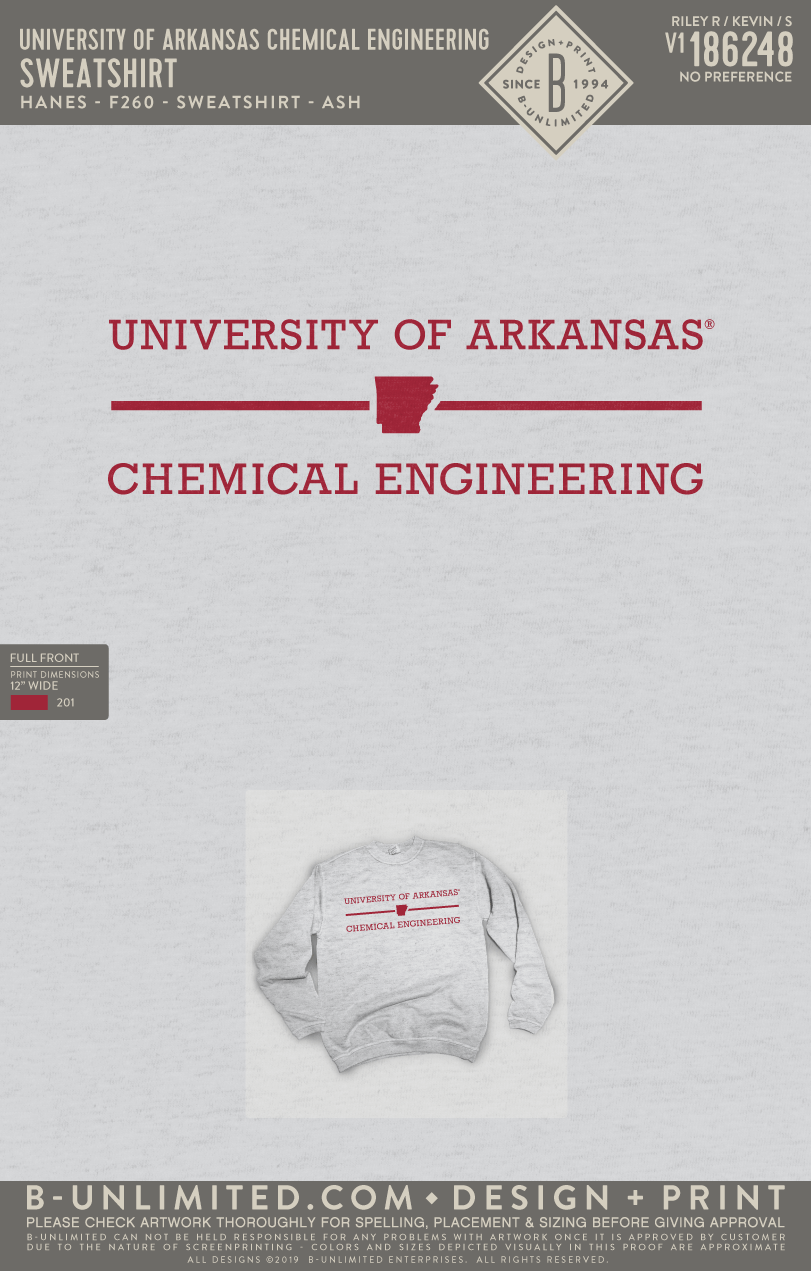 University of Arkansas Chemical Engineering - RO - Sweatshirt - Hanes - F260 - Sweatshirt - Ash