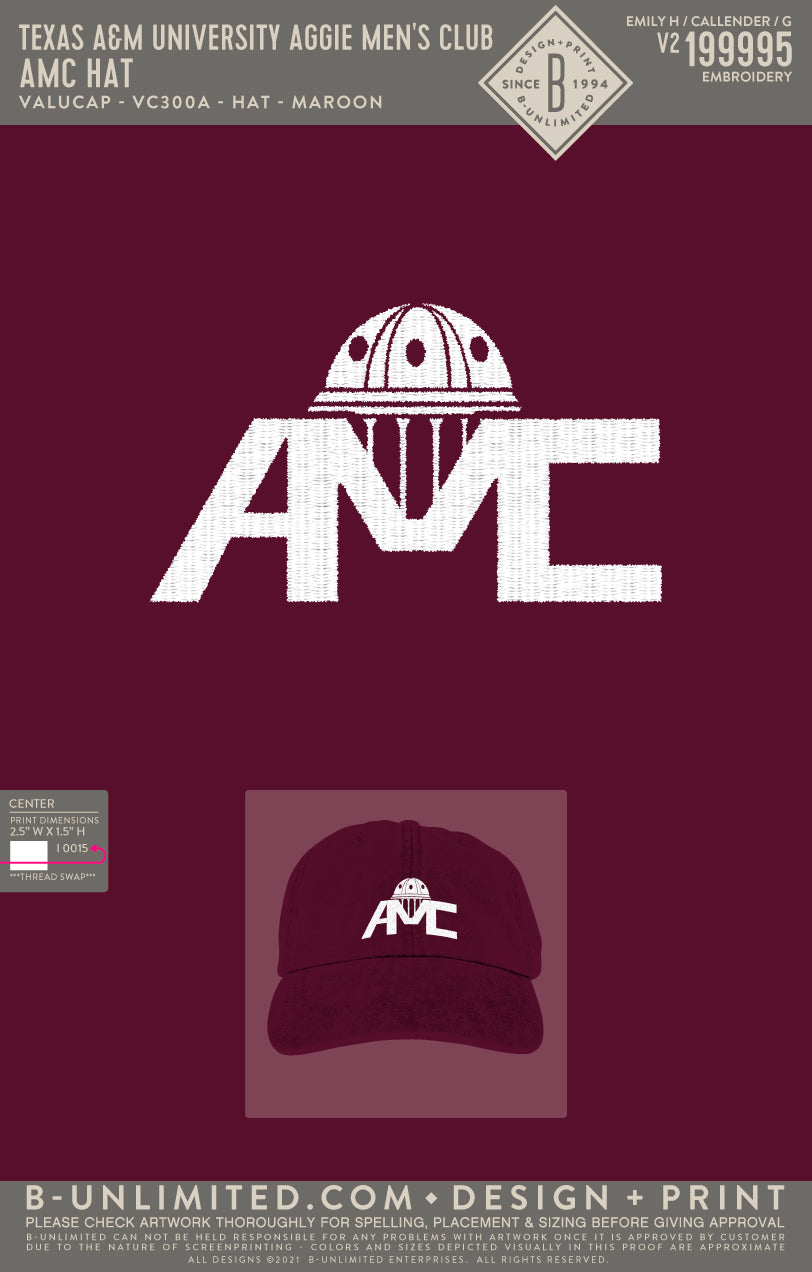 Texas A&M University Aggie Men's Club - AMC Hat - Valucap - VC300A - Dad Hat - Maroon