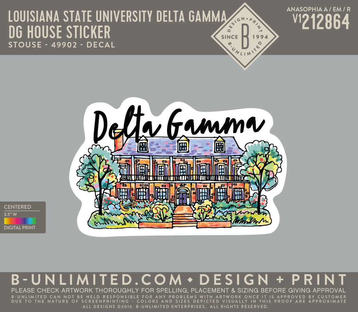 Louisiana State University Delta Gamma - DG House Sticker - Stouse - 49902 - Decal - Multi