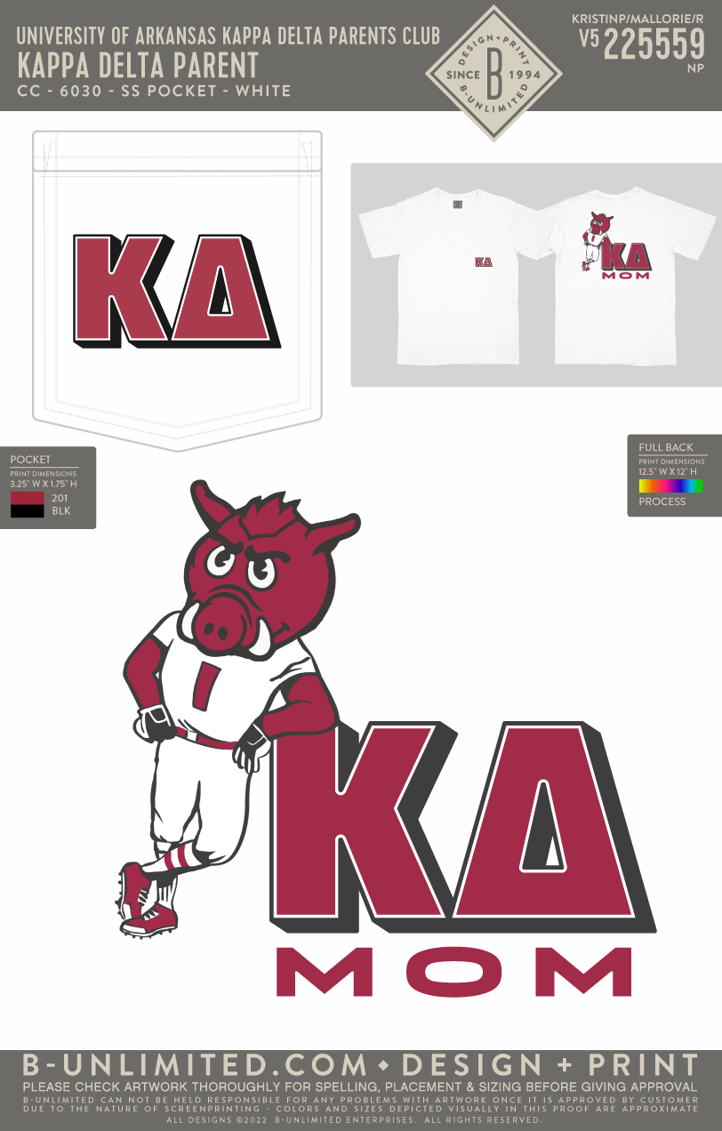 University of Arkansas kappa delta parent's club - Kappa Delta Parent (mom) - CC - 6030 - SS Pocket - White