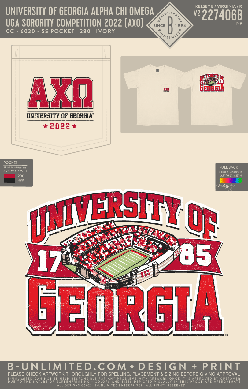 University of Georgia Alpha Chi Omega - UGA Sorority Competition 2022 (AXO) - CC - 6030 - SS Pocket - Ivory
