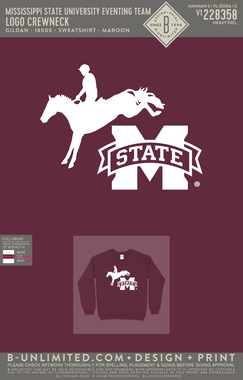 Mississippi State University Eventing Team - Logo Crewneck - Gildan - 18000 - Sweatshirt - Maroon