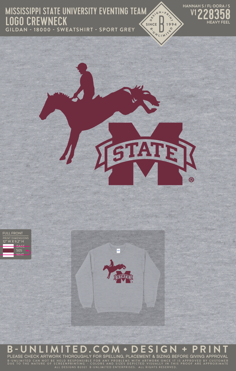 Mississippi State University Eventing Team - Logo Crewneck - Gildan - 18000 - Sweatshirt - Sport Grey