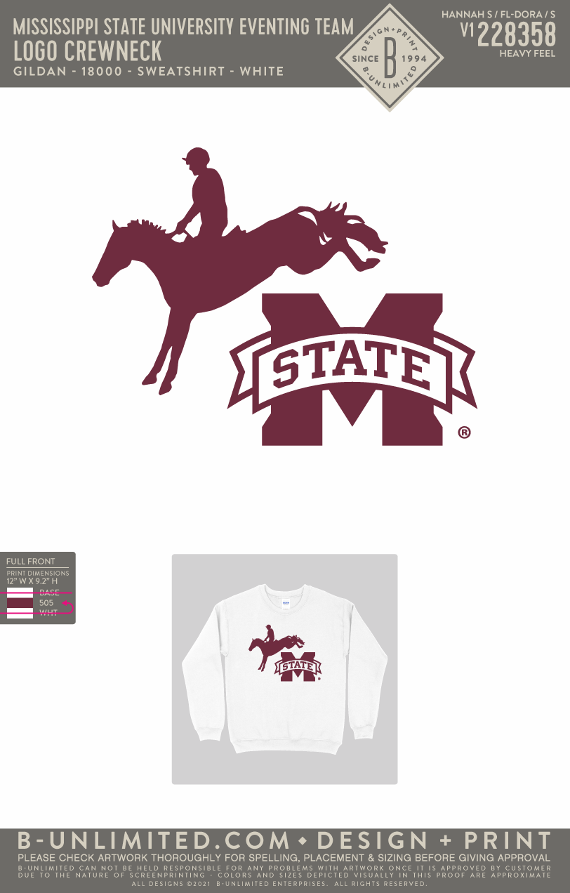 Mississippi State University Eventing Team - Logo Crewneck - Gildan - 18000 - Sweatshirt - White