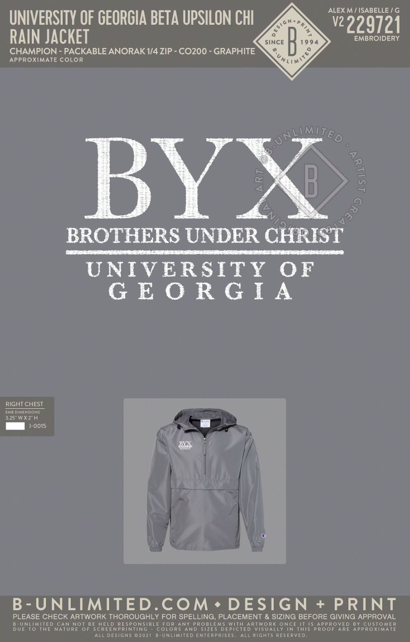 UGA BYX - Rain Jacket - Champion - CO200 - Packable Quarter-Zip Jacket - Graphite