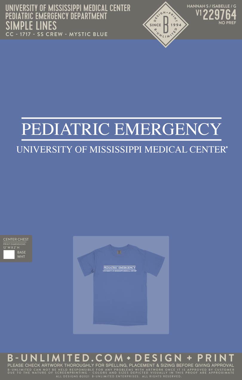 University of Mississippi Medical Center Pediatric Emergency Department - Simple Lines - CC - 1717 - SS Crew - Mystic Blue